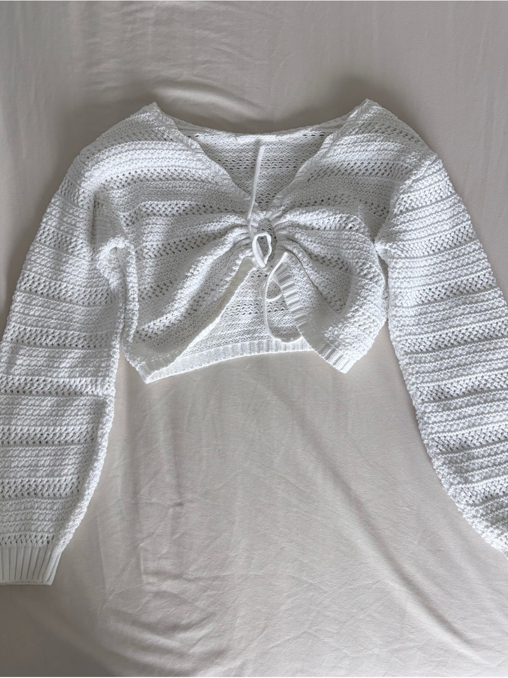 White Bow-Front Crochet Sweater